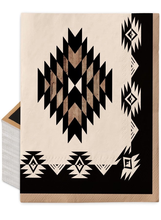 وولاين مجموعة مناديل ورقية من والين، 100 قطعة، بتصميم هندسي غربي، بسيطة وعصرية، بنمط الأزتك، مناسبة للغداء، باللونين البني والأسود، للاستخدام مرة واحدة، مثالية للحلويات والعشاء، للاستخدام المنزلي، في المطاعم، ولحفلات الطعام. - Image 1